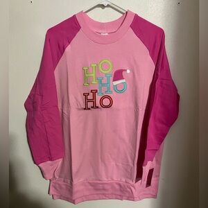 RICRAC &‎ RUFFLES Classic Ho Ho Ho Embroidered Crewneck Pink Blue Green Wms Sz M